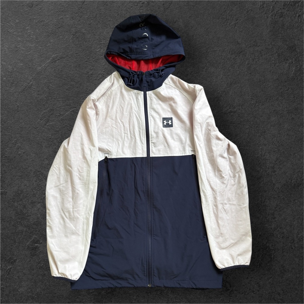 Under Armour Colorblock Hooded Mens Medium Navy White Windbreaker Jacket